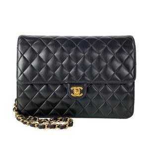 Chanel Single Flap Matelasse Shoulder Bag A03570 Black Gold Lambskin Hardware